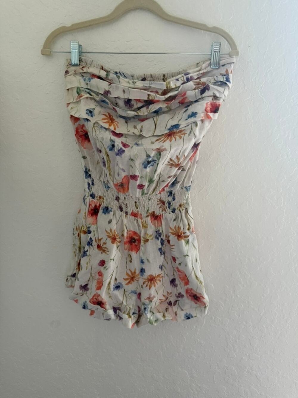 Idillio Positano Floral Strapless 100% Linen Romper Size Small